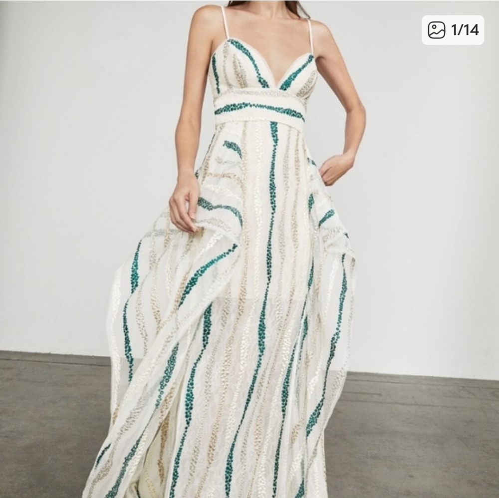 BCBGMaxAzria Lace Detail Dress with Green Embroidery
